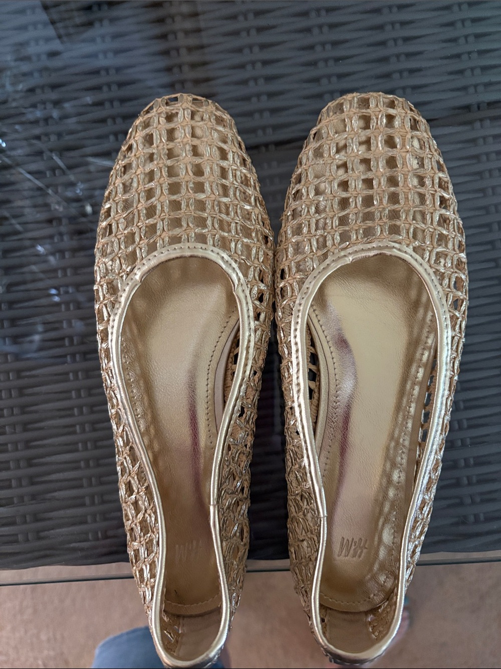 H&M Gold Woven Ballet Flats
